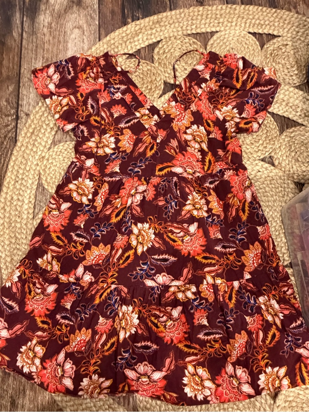 Old Navy Floral Dress in Burgundy, Orange, Pink, White